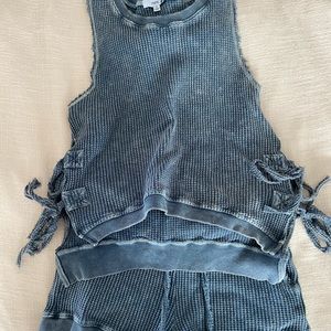 Navy blue waffled tank and short set